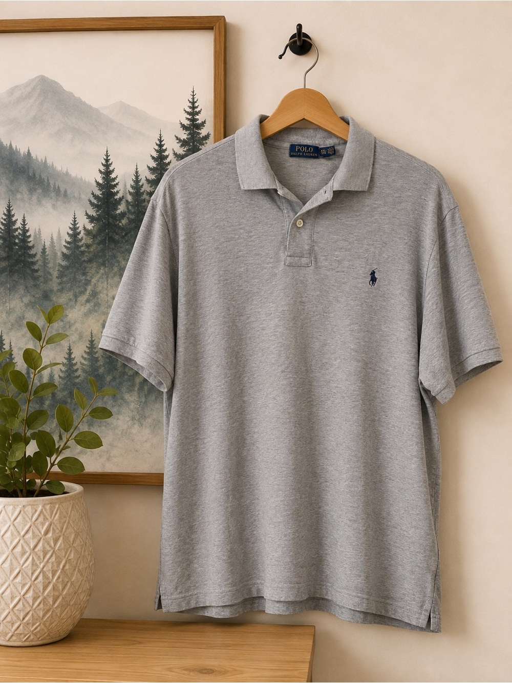 Men’s Ralph Lauren, soft, cotton short sleeve polo shirt heathered gray